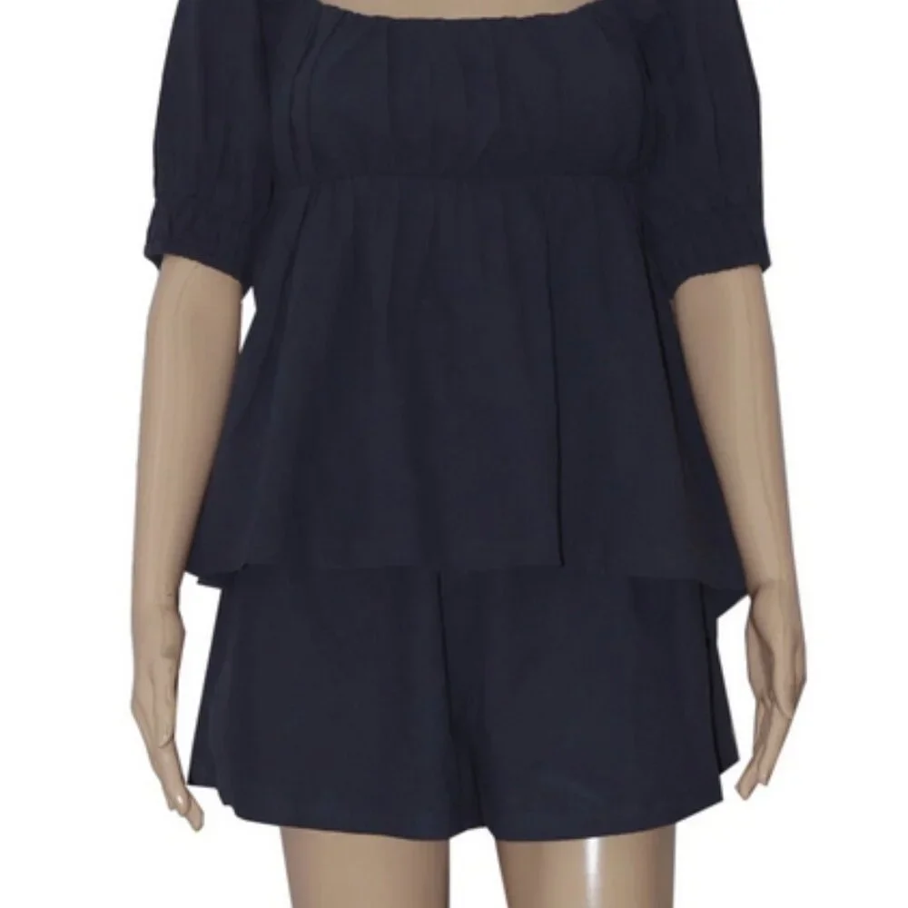 Free People Navy High-Waist Shorts Set